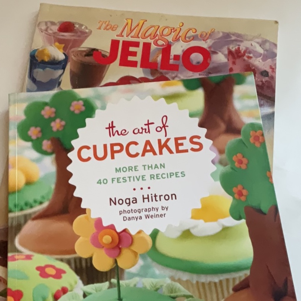 The Magic of Jello vintage cookbook & The Art of Cupcakes.
